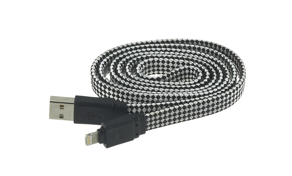 Cavo Tessuto FLAT: Lightning > USB per Apple iPhone 5 5s 6 6s, 1 metro, NERO