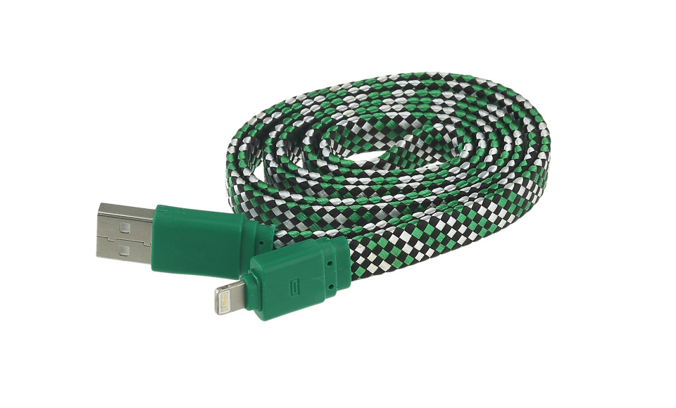 Cavo Tessuto FLAT: Lightning > USB per Apple iPhone 5 5s 6 6s, 1 metro, VERDE