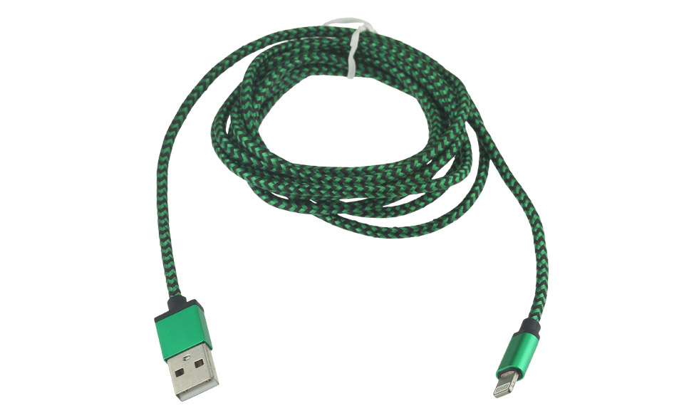 Cavo in Tessuto METAL: Lightning > USB per Apple iPhone 5 5s 6 6s, 2 metri VERDE