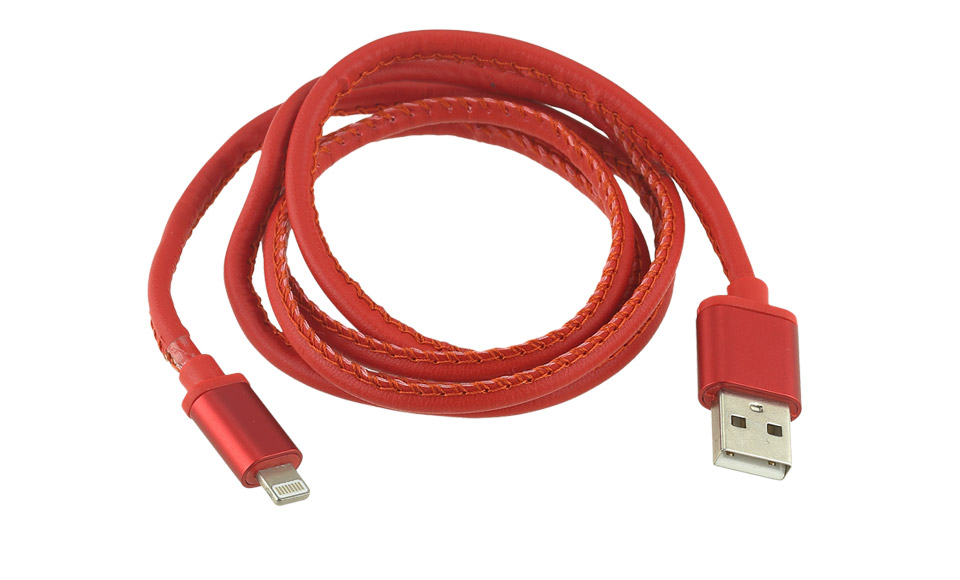 Cavo in pelle: Lightning > USB per Apple iPhone 5 5s 6 6s, 1 metro, ROSSO