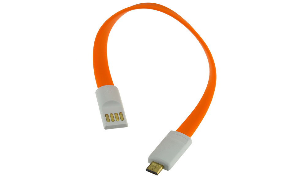 Cavo 20 cm: Micro USB > USB piatto con teste magnetiche, arancio - High Speed
