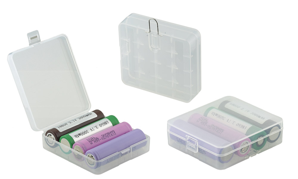 Custodia Contenitore con supporto di sicurezza e chiusura per 4 batterie 18650
