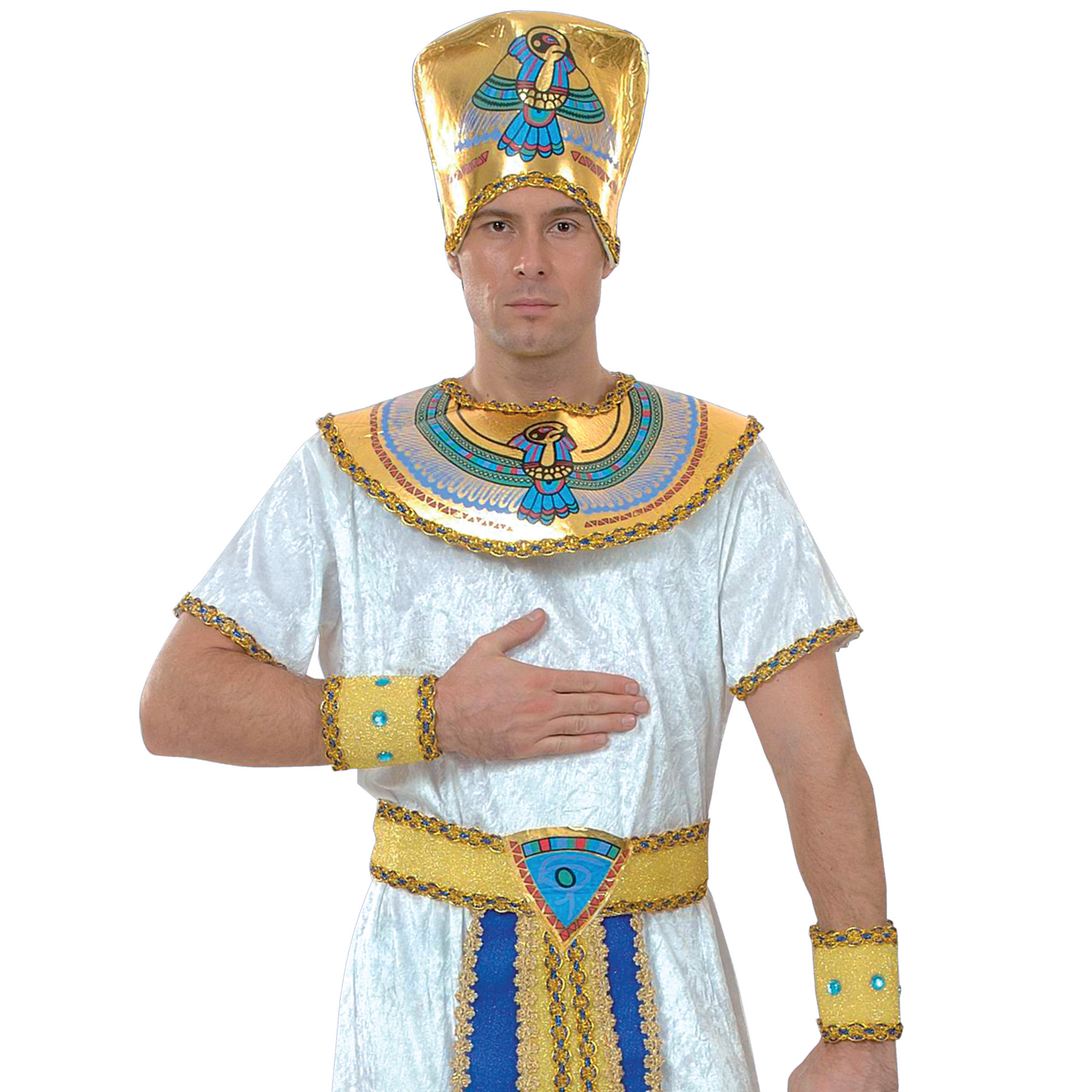 Costume Faraone Egiziano Uomo – Tunica Effetto Velluto Con Copricapo E Collare, Taglia M, Grigio E Bianco