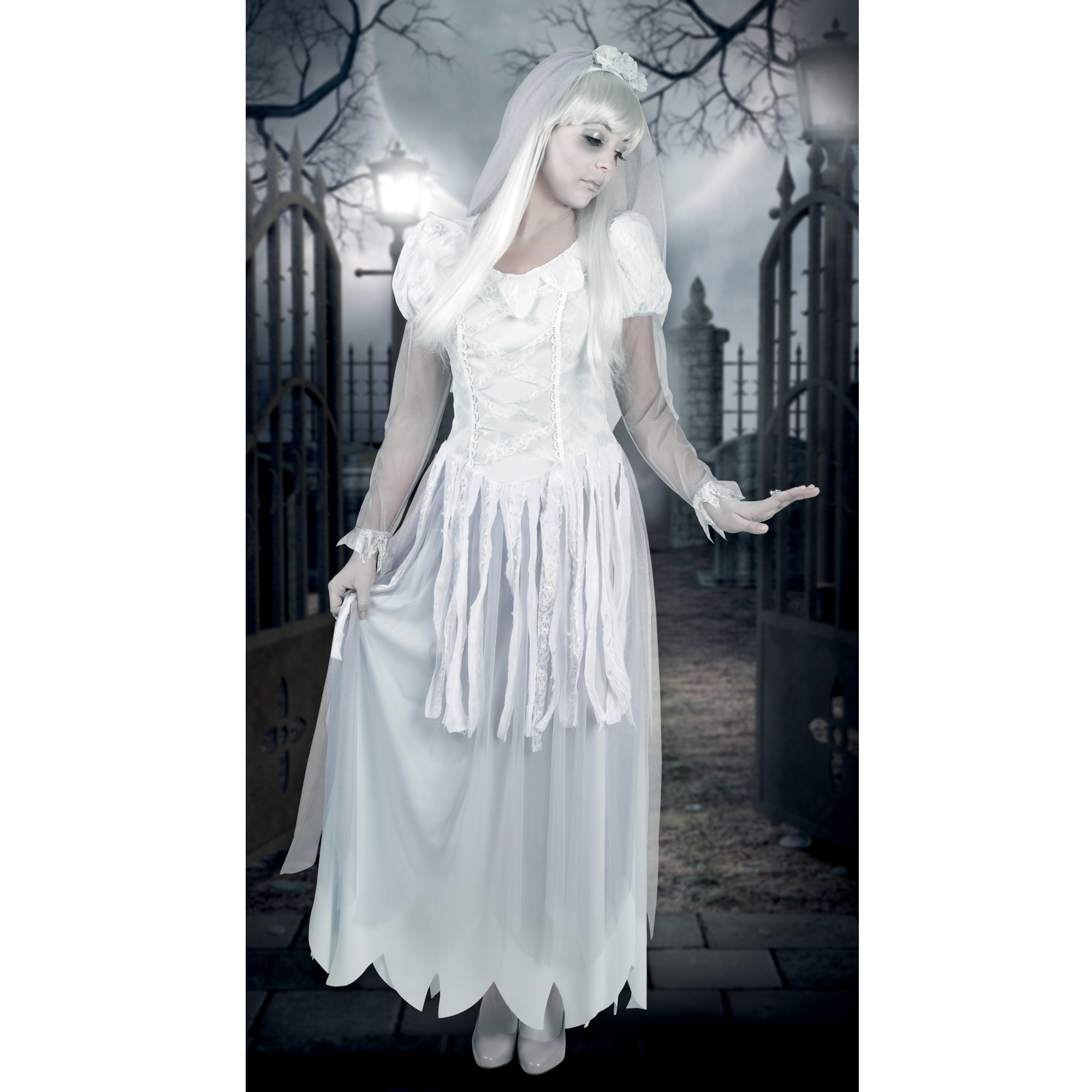 Costume Da Fantasma Triste Per Bambina Con Abito Bianco E Velo - FIESTAS GUIRCA Taglia 7-9 Anni (125-135 Cm)