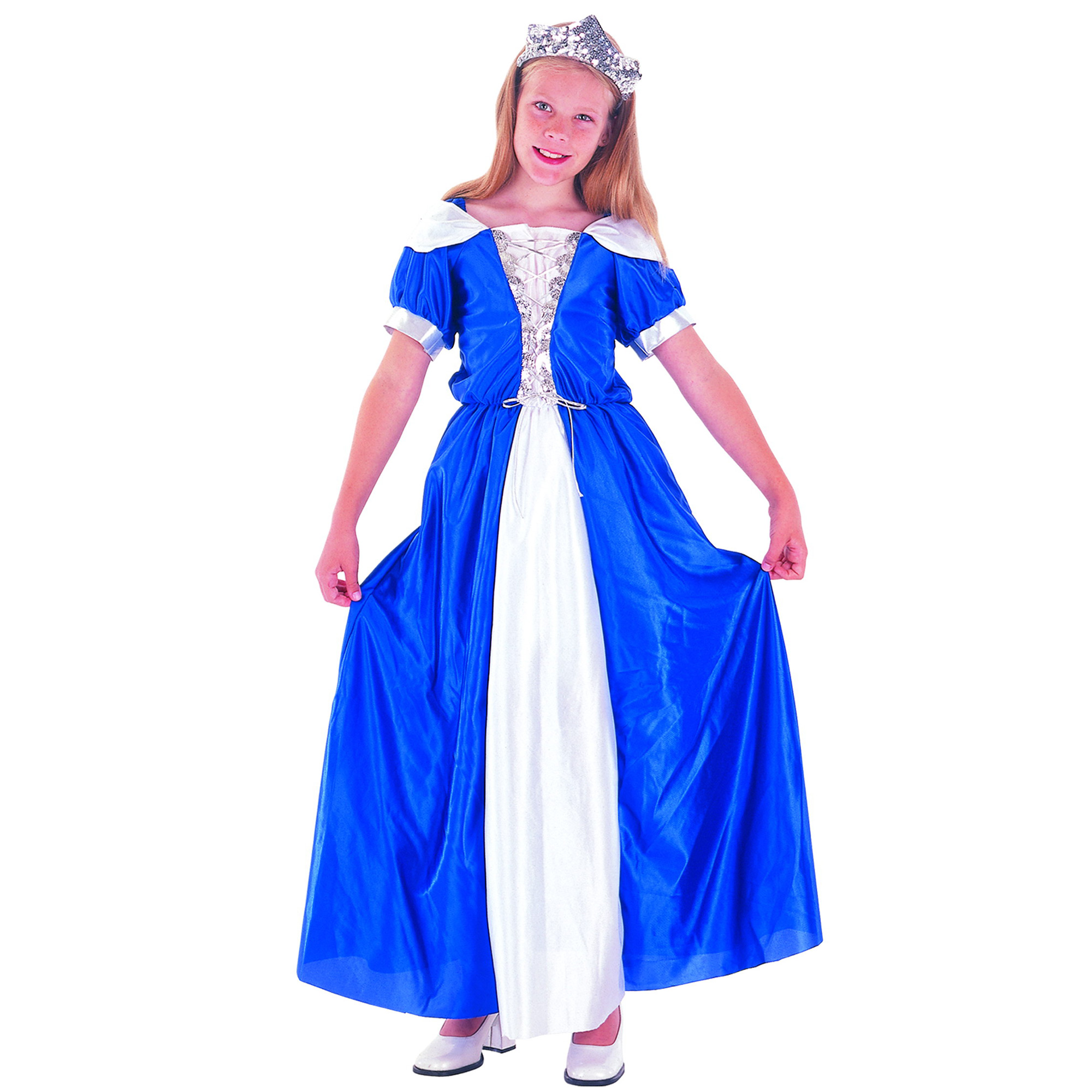 Costume Principessa Blu Per Bambina Con Grembiule E Fascia - Vestito Carnevale Halloween 6-11 Anni
