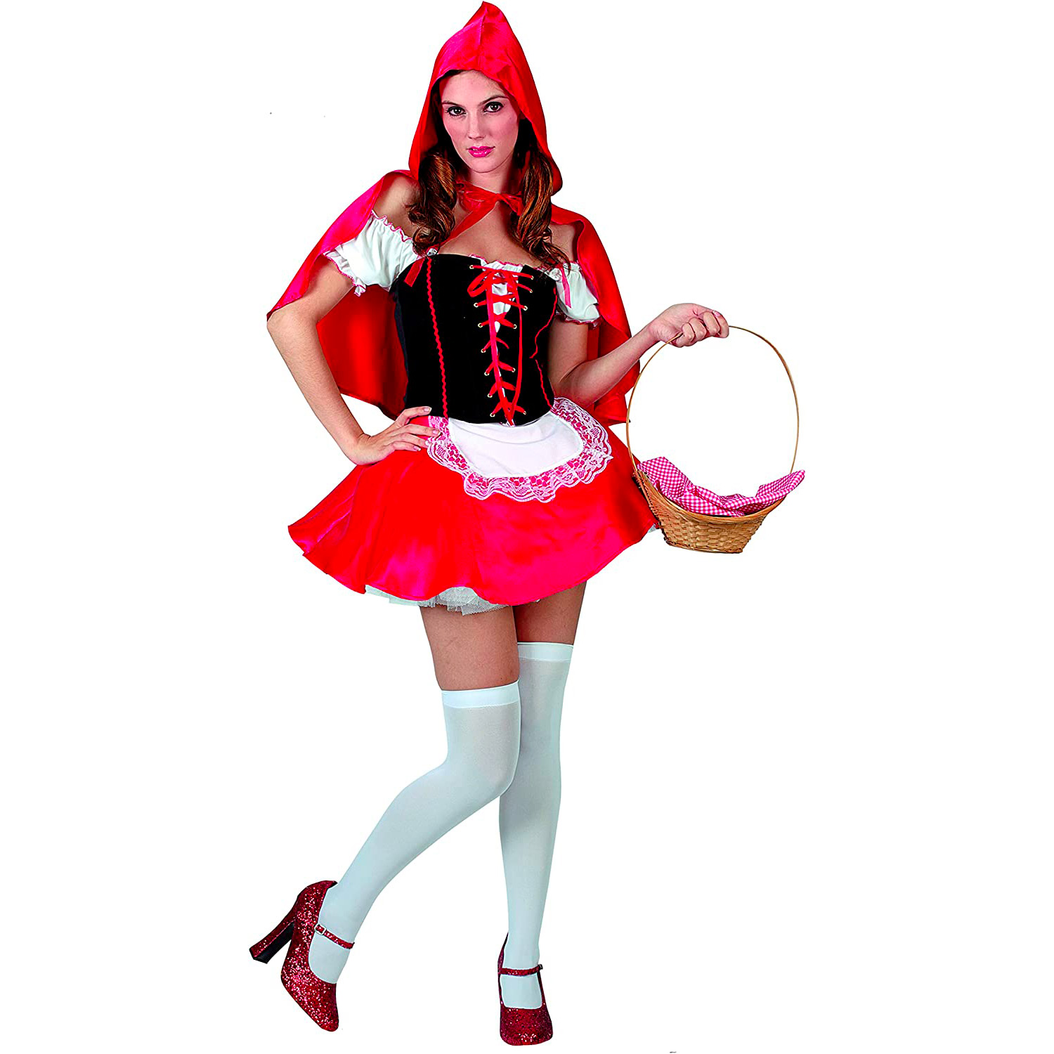 Costume Carnevale Cappuccetto Rosso Corto Donna - Abito Sensuale Con Mantellina E Sottogonna - 2
