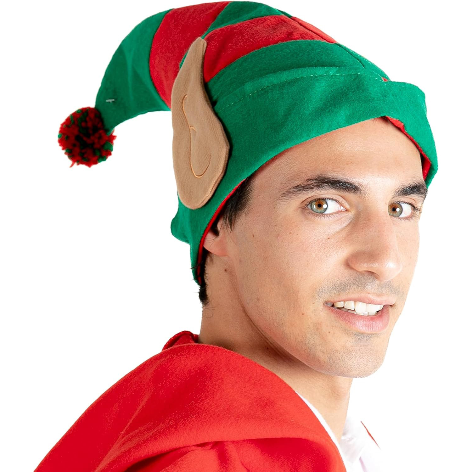 Cappello o cappello da elfo rosso e verde con campana