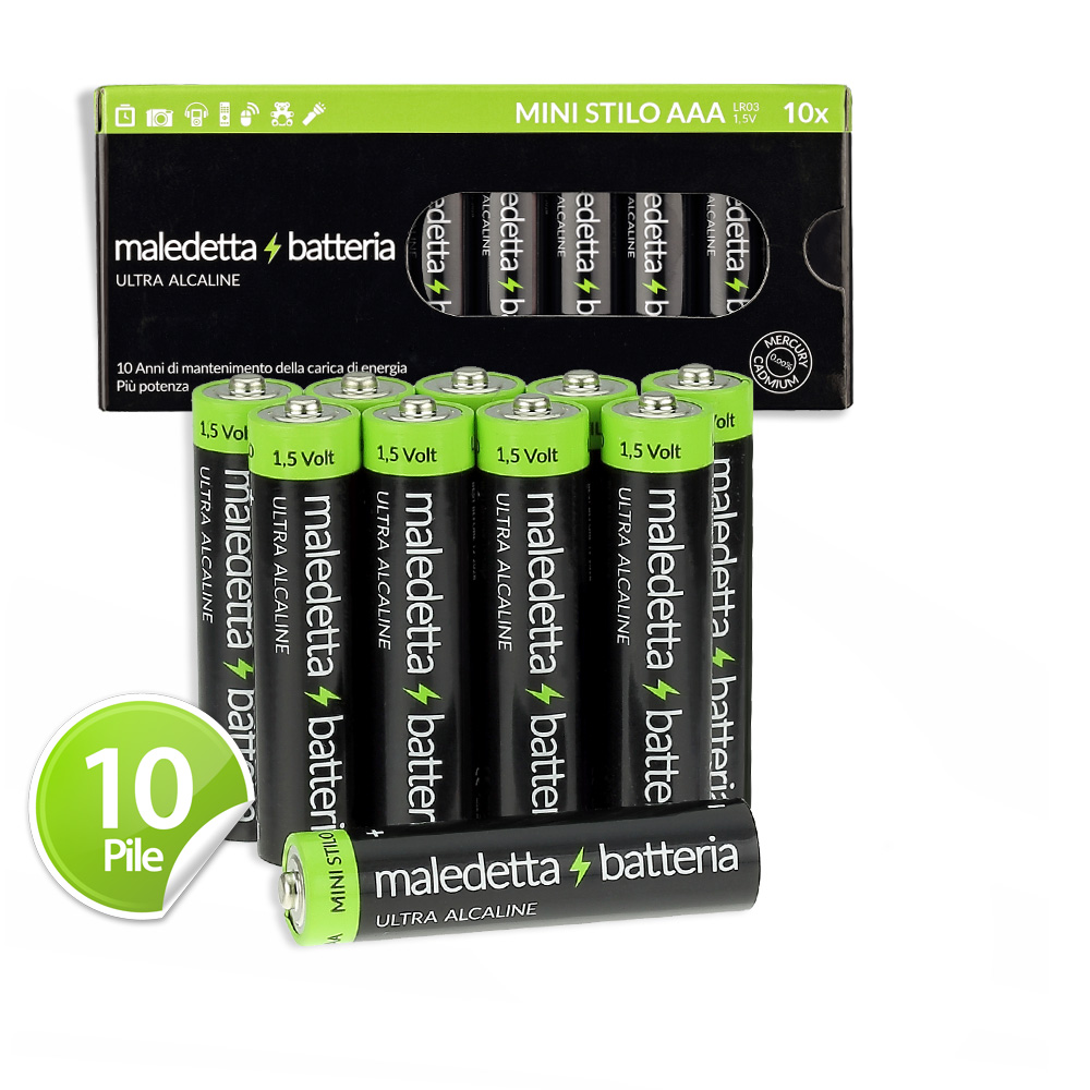 10 Pile Ministilo AAA LR03 Batterie MaledettaBatteria Alta Capacità